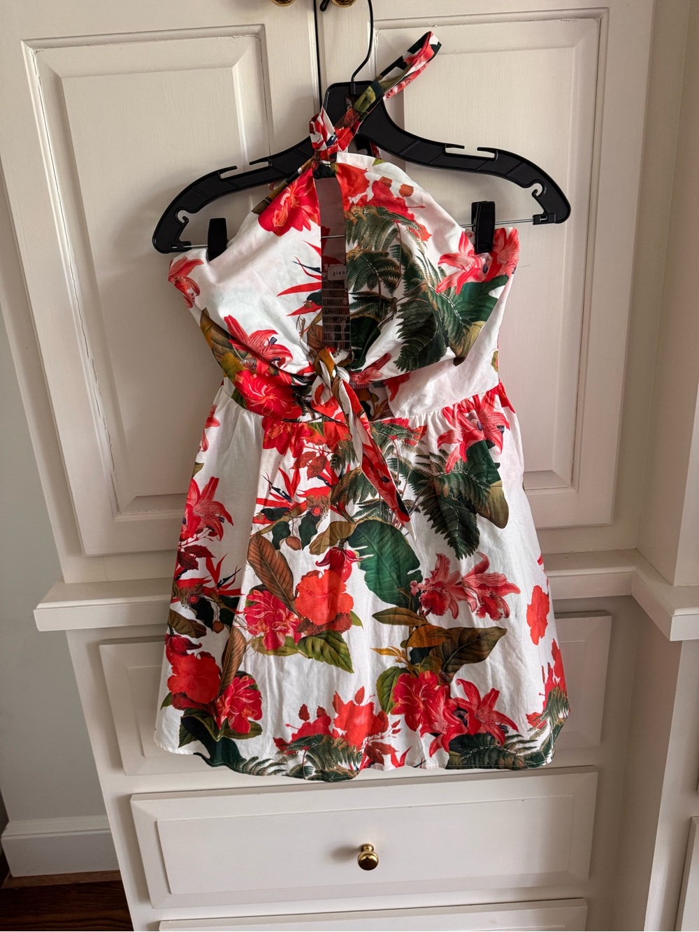 Gianni Bini White Floral Midi Dress with Red & Green Print